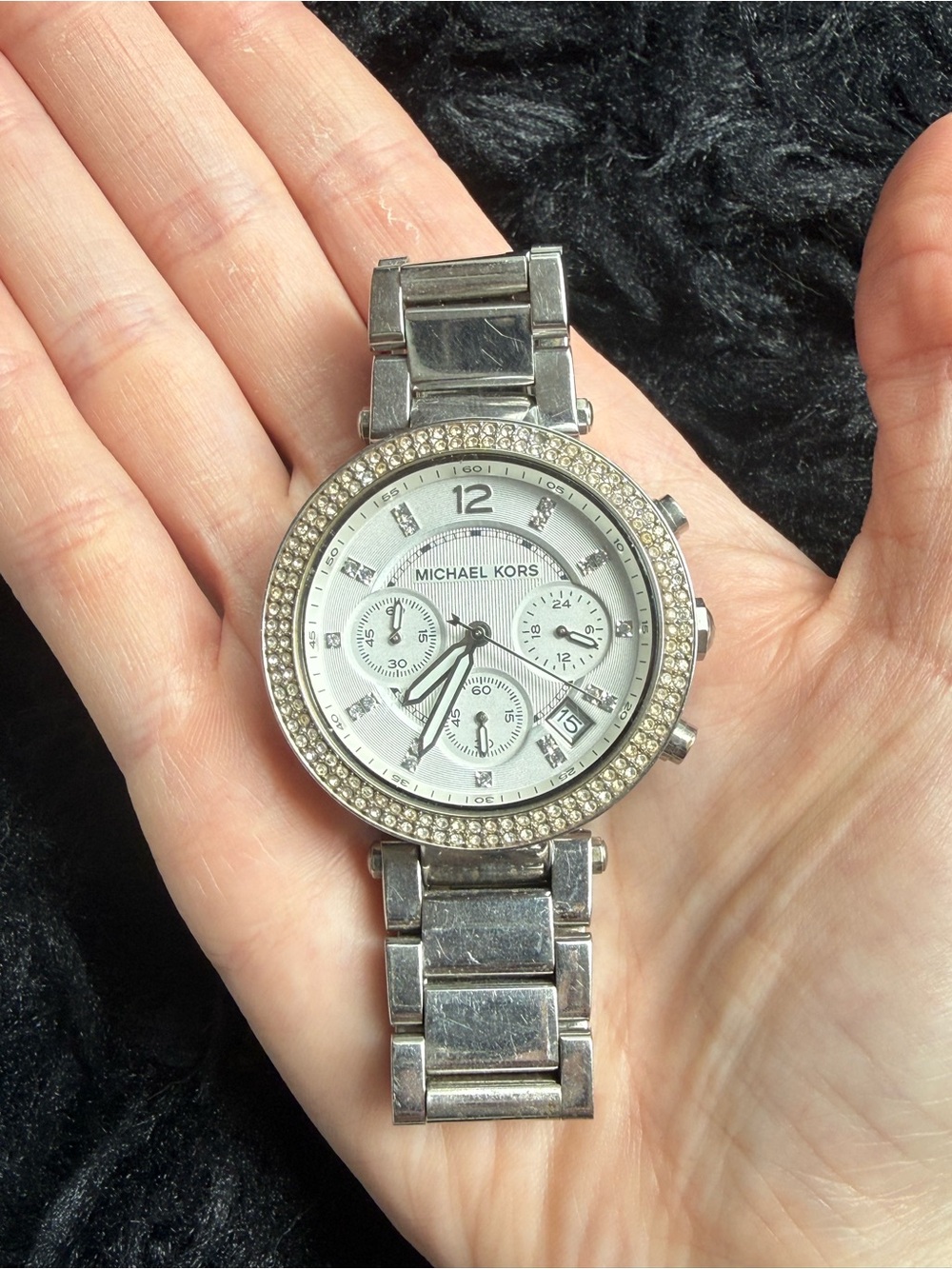 Michael Kors Silver Crystal-Embellished Stainless Steel Chronograph Watch